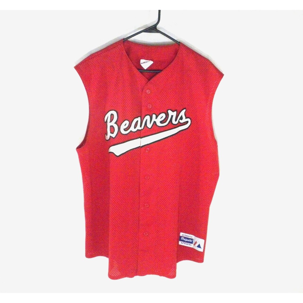 Vintage Majestic‎ Baseball Jersey XL Red Portland Beavers Button Sleeveless USA